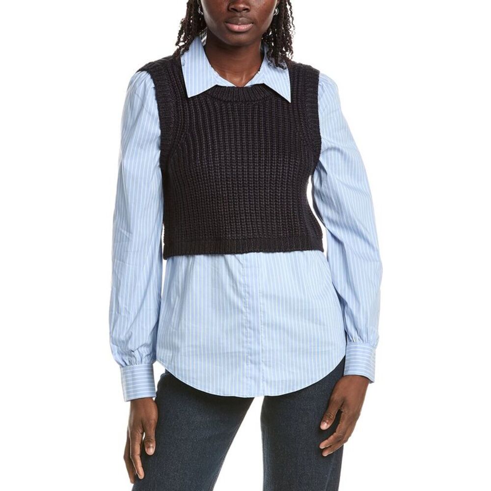 Cinq À Sept Womens Mara Shaker Pullover, Blue
